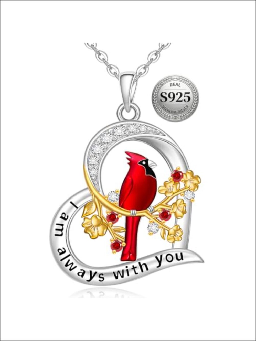 Sterling Silver Cardinal Memorial Pendant Necklace, Red Bird Charm
